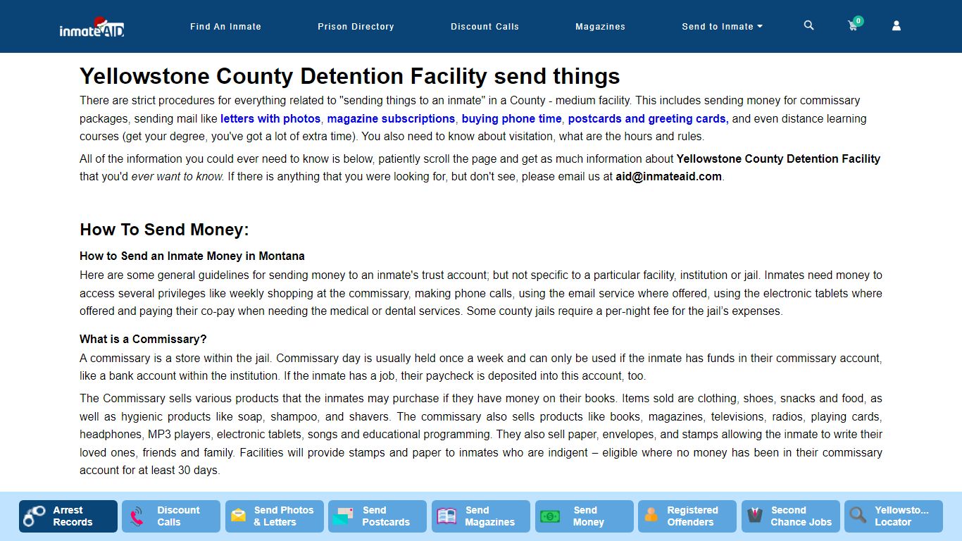 Yellowstone County Detention Facility send things - InmateAid